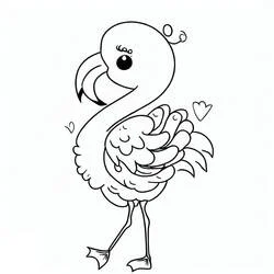 Coloriage Flamant Rose debout avec une aile repliée