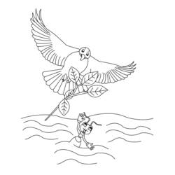 Coloriage Fourmi en difficulté dans l'eau et colombe apportant une branche Coloriage Fourmi en difficulté dans l'eau et colombe apportant une branche
