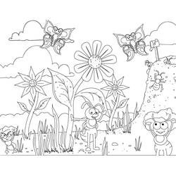 Coloriage Fourmi jouant près de la fourmilière fleurie Coloriage Fourmi jouant près de la fourmilière fleurie