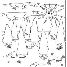Coloriage Furets courant dans une forêt sous le soleil
