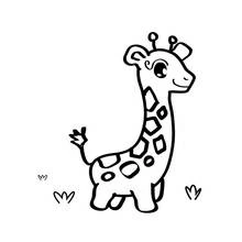 Coloriage Girafe debout avec des touffes d'herbe