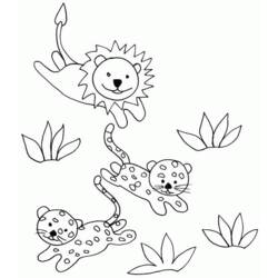 Coloriage Guépard en duo avec un lion joueur