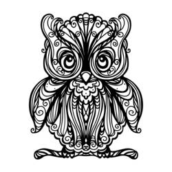 Coloriage Hibou aux plumes ornées façon mandala