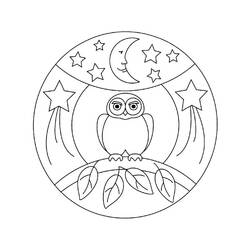 Coloriage Hibou en mandala sous la lune et les étoiles