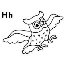 Coloriage Hibou volant avec la lettre H