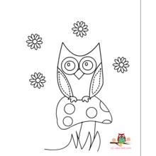 Coloriage Hibou perché sur un champignon à pois