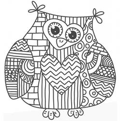 Coloriage Hibou aux motifs en forme de cœur