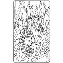 Coloriage Hippocampe parmi les algues et les bulles