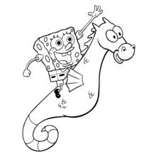 Coloriage Hippocampe transportant un joyeux personnage éponge