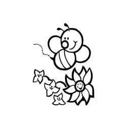 Coloriage Insecte abeille souriante au-dessus des fleurs