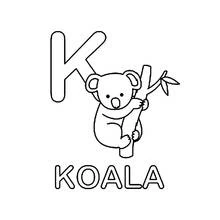 Coloriage Koala grimpant sur une branche avec la lettre K Coloriage Koala grimpant sur une branche avec la lettre K