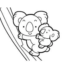 Coloriage Koala grimpant sur un arbre avec son bébé Coloriage Koala grimpant sur un arbre avec son bébé