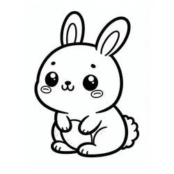 Coloriage Lapin Kawaii assis aux grands yeux