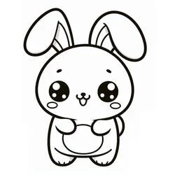 Coloriage Lapin Kawaii assis avec de grands yeux