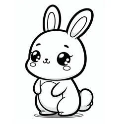 Coloriage Lapin Kawaii assis aux grands yeux