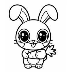 Coloriage Lapin Kawaii tenant une carotte