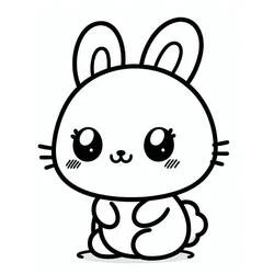Coloriage Lapin Kawaii assis aux grands yeux
