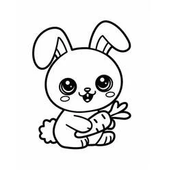 Coloriage Lapin Kawaii tenant une carotte