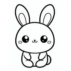 Coloriage Lapin Kawaii assis de face