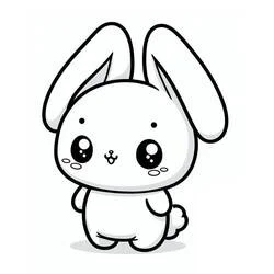 Coloriage Lapin Kawaii debout aux grandes oreilles