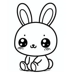 Coloriage Lapin Kawaii assis aux grands yeux
