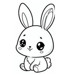 Coloriage Lapin Kawaii assis avec de grands yeux