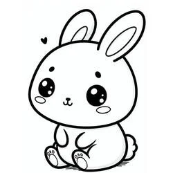 Coloriage Lapin Kawaii assis avec de grands yeux