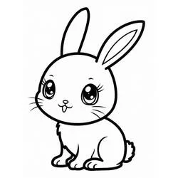 Coloriage Lapin Kawaii assis aux grands yeux