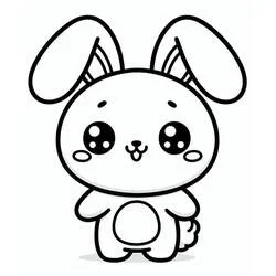 Coloriage Lapin Kawaii debout avec de grands yeux