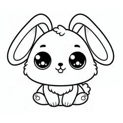 Coloriage Lapin Kawaii assis aux grands yeux