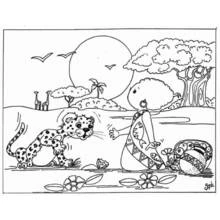 Coloriage Léopard jouant avec une fillette africaine