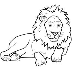 Coloriage Lion allongé avec une grande crinière