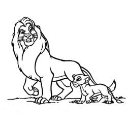 Coloriage Lion debout avec son lionceau