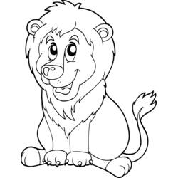 Coloriage Lion assis avec un grand sourire