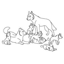 Coloriage Loup adulte veillant sur une portée de louveteaux