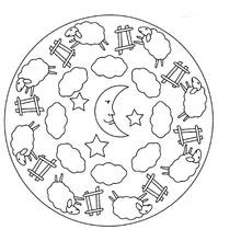 Coloriage Mouton mandala avec lune et nuages