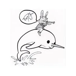 Coloriage Narval portant un lapin marin