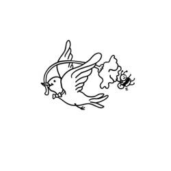 Coloriage Oiseau volant près d'une abeille joyeuse