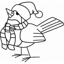 Coloriage Oiseau avec bonnet de Noël et écharpe