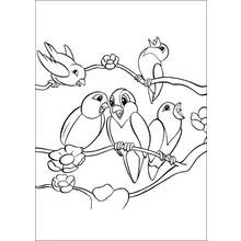 Coloriage Oiseaux chantant sur une branche fleurie