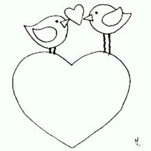 Coloriage Deux oiseaux partageant un cœur