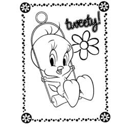 Coloriage Tweety sur une balançoire à corde