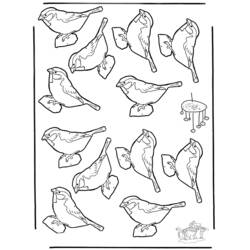 Coloriage Rangée de petits oiseaux perchés