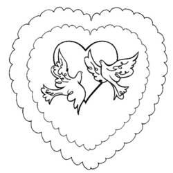Coloriage Deux oiseaux volant dans un cœur