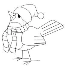 Coloriage Oiseau avec bonnet et écharpe d'hiver
