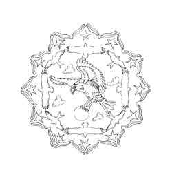 Coloriage Oiseau aigle dans un mandala d'étoiles