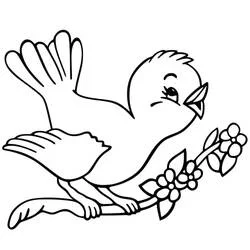 Coloriage Oiseau heureux perché sur une branche fleurie