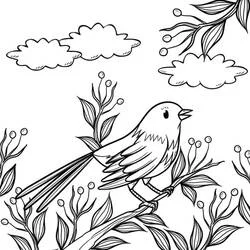 Coloriage Oiseau perché parmi les fleurs