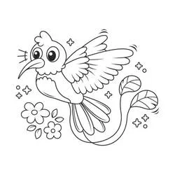 Coloriage Joli oiseau avec fleurs et étoiles