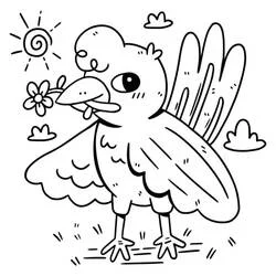 Coloriage Oiseau avec fleur par beau temps